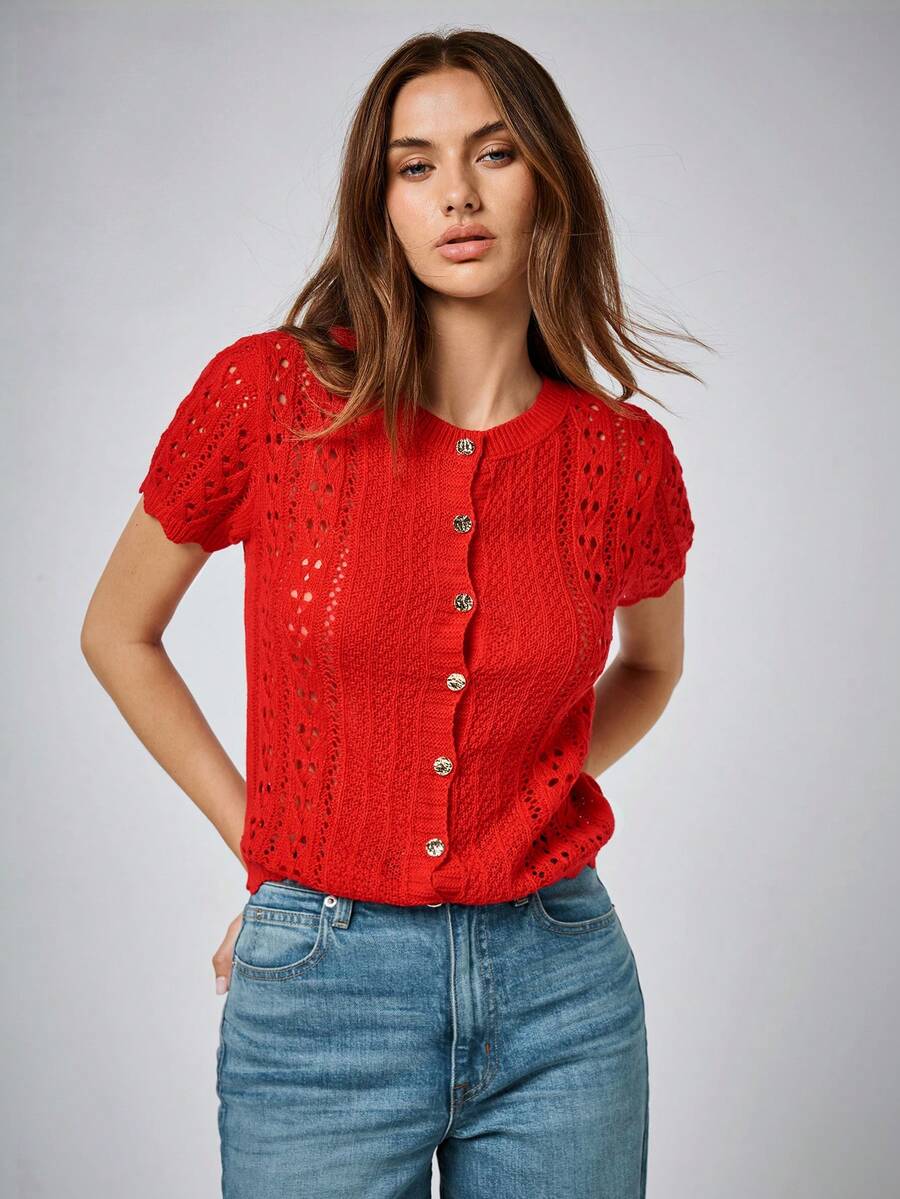 Maija 女士红色钩针编织毛衣，情人节