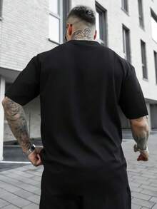Artur Kramer 男士修身常规款轻薄透气夏季纯色纹理休闲圆领短袖T恤 - 黑色 - 查看 2