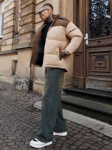 Artur Kramer 男士长袖秋冬撞色加厚保暖连帽羽绒服 - 卡其色 - 查看 6