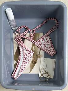 Swim Mod Bộ đồ bơi hai mảnh kiểu dáng mới mùa Xuân/Hè, phối họa tiết hoa và kẻ caro tương phản, có dây rút, quần lọt khe cạp cao gợi cảm, viền hoa nhí màu vàng tương phản, có đệm nâng ngực, thích hợp cho bãi biển, hồ bơi, tiệc sinh nhật, bikini kẻ caro, bikini đi nghỉ mát, bikini hoa, bikini hai mảnh. - Nhiều màu - Xem 5