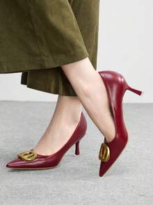 CUCCOO BIZCHIC Giày cao gót màu đỏ tía mới, kiểu dáng thanh lịch, mũi nhọn, khóa kim loại, chất liệu da lộn, thoải mái dành cho nữ, thích hợp cho dịp Giáng sinh. - Màu Hoa hồng đỏ - Xem 5
