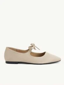 CUCCOO CHICEST Giày bệt mũi nhọn màu trơn, chi tiết khóa cài, kiểu dáng thoải mái, màu trơn, thích hợp cho mùa xuân-thu 2024. Giày mùa xuân, giày dự tiệc Phục sinh. - Màu hạnh nhân nhạt - Xem 8