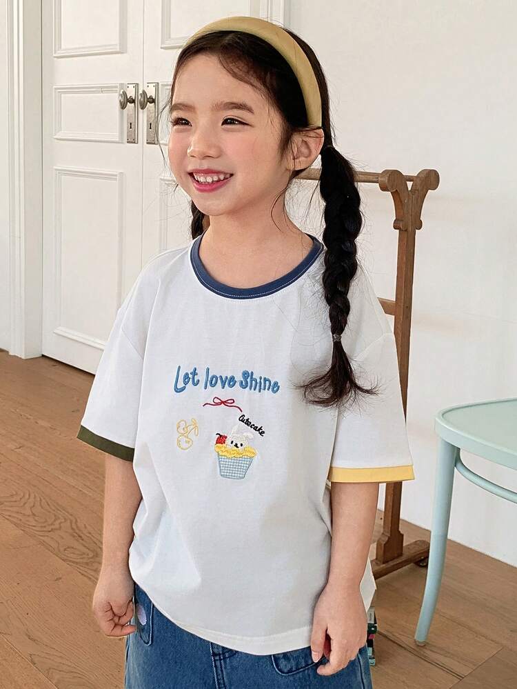 Young Girls Korean Style Casual Round Neck Short Sleeve T-Shirt