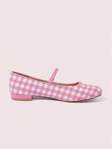 CUCCOO DOLLMOD Women's Flat Square Toe Plaid Mary Jane Shoes, Campus Style, Cute Low Heel, Red Spring Shoes Spring Break Easter Valentine's Day - Mauve Purple - View 10