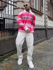 Artur Kramer 男士条纹印花纽扣 Polo 衫，秋季款，长袖上衣 - 彩色 - 查看 5