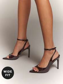 SHUZIA Giày sandal cao gót mũi nhọn, quai ngang mắt cá chân, dáng rộng dành cho nữ. - Cà phê nâu - Xem 2