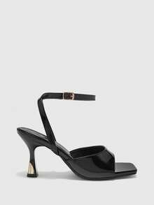 CUCCOO BIZCHIC 女士时尚性感黑色方头踝带高跟凉鞋，适合通勤、约会、派对、婚礼和假日场合。 - 黑色 - 查看 2