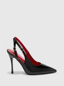 CUCCOO BIZCHIC Women's Black Patent Leather Pointed Toe Ankle Strap Stiletto High Heel Shoes, Versatile For Work And Commute - Black - View 2