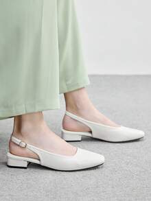 CUCCOO BIZCHIC Women's Exquisite Square Toe Beige Simple Commuter Workplace Wear Low Heel Thick Heel Shoes Exposed Heel Shoes - Off-white - View 4