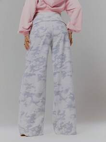 MUSERA Mid Rise Foldover Waist Camo Wide Leg Trousers Streetwear Coolgirl Winter Sexy Casual Odd Drift - Multicolor - View 4