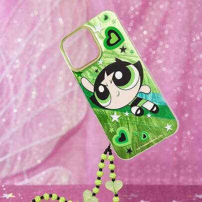 THE POWERPUFF GIRLS X SHEIN Cartoon Printed Mobile Phone Case, With Mobile Phone Chain  , Suitable For 11-17 Pro Max
