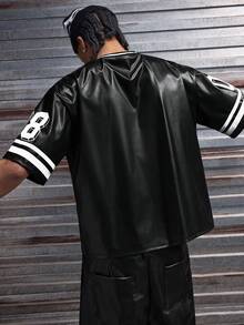 AXEPEAK Men's Numeric Print V-Neck Short Sleeve Casual Loose T-Shirt - Black - View 6