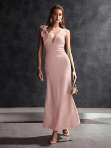 MOTF Soiréza DEEP V-NECK BIG BOW DETAIL MERMAID HEM PROM DRESS - Pink - View 5