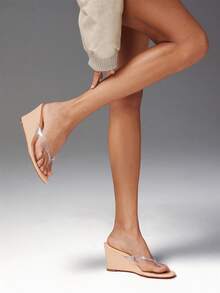 SHUZIA New Fashionable Ladies' Beige/Clear Thong Round Toe Wedge Comfortable Slip-On Spring Summer Holiday Vacation Shoe - Clear - View 2