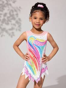 SHEIN Áo liền quần thể dục không tay in họa tiết nhiều màu sắc cho bé gái, bộ đồ liền thân khiêu vũ cho trẻ em, trang phục thời trang rực rỡ cho bé gái nhỏ và lớn, mềm mại và thân thiện với da, phù hợp cho thể dục dụng cụ, múa ba lê, yoga. - Đen và trắng - Xem 4