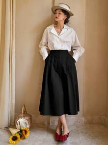 DAZY Plain Pocket Casual Black Skirt, Daily Wear - Black - View 3