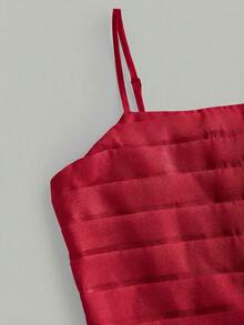 SHEIN Đầm ngắn organza dáng suông, thanh lịch, ôm sát, xếp ly, viền gấu phồng, thích hợp cho bé gái tuổi teen, phù hợp cho Ngày Valentine, mùa hè, lễ tốt nghiệp, đám cưới, tiệc tùng, sự kiện. - Đỏ - Xem 5