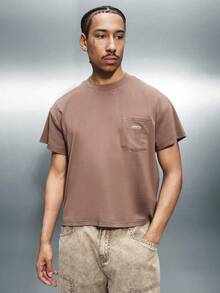 PLAYBOY X SUMWON Men Essentials Pocket Crew Neck Short Sleeve Boxy Fit Cotton T-Shirt With Large Bunny Logo Print - Brown - View 2