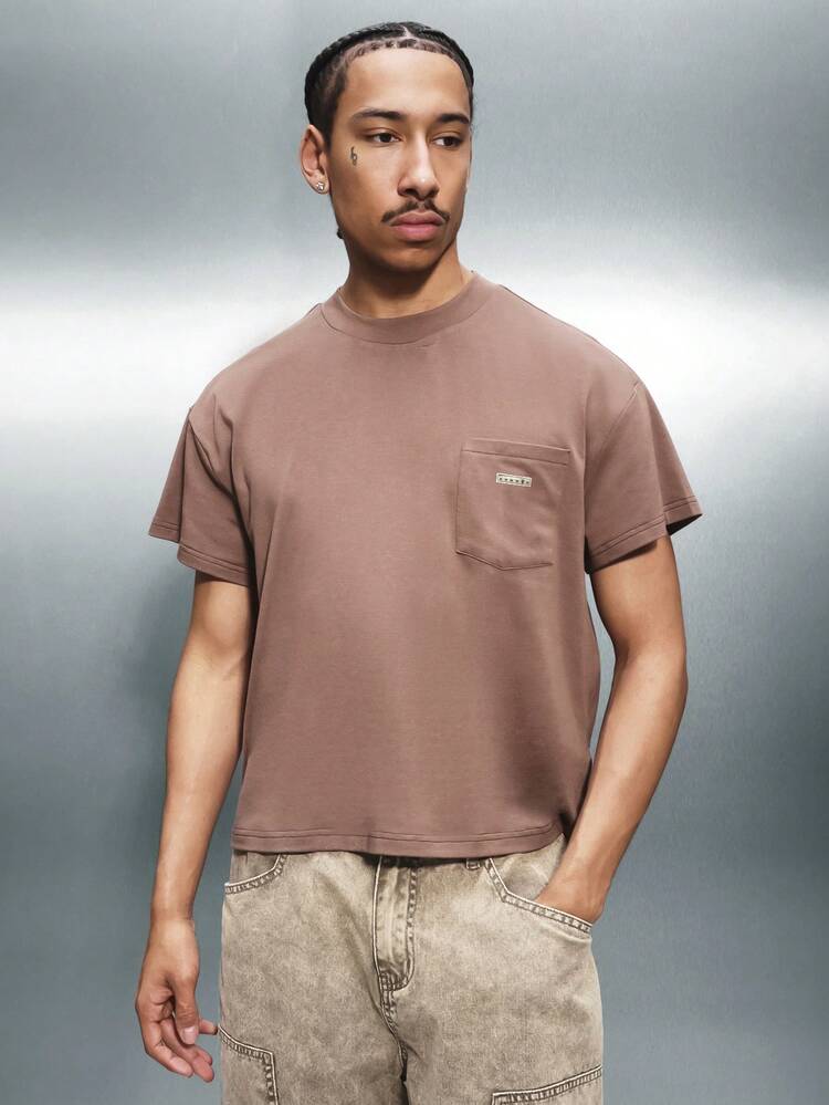 PLAYBOY X SUMWON Men Essentials Pocket Crew Neck Short Sleeve Boxy Fit Cotton T-Shirt With Large Bunny Logo Print