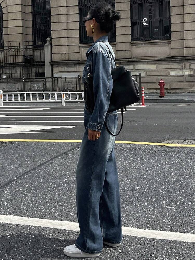 Fashionable Washed Vintage Jumpsuit, New Long Sleeve Denim Jumpsuit