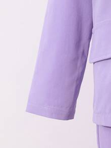 3件套少女都市优雅西装外套、3D花卉背心和裤子套装 - 淡紫色 - 查看 8