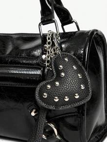 Viva Strut 女士手提斜挎包，PU材质，四季通用，适合晚餐/约会/派对/上学/旅行/通勤/购物等场合，Y2K、蒸汽朋克、时髦、哥特、诡异风格，女士手提斜挎包，流苏装饰，多口袋设计，鳄鱼纹印花，便携易用，适合派对、返校季、学生等场合，优雅女士包，2000年代时尚风格女士包 - 黑色 - 查看 7