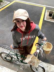 DAZY 女式连帽水洗韩版宽松卫衣 - 藍色 - 查看 2