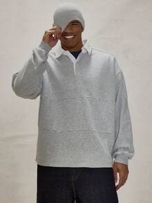 Musero Camicia polo oversize a manica lunga con spalle a caduta, bottoni e pattina nascosta, dettagli di cucitura a pannelli, essenziale per primavera ed estate - Grigio - Visualizzare 5