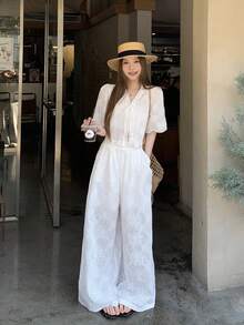 DAZY Women's Embroidered Lace Blouse & A-Line Skirt Set, Sweet & Elegant Hollow-Out Floral Embroidery Crop Top & Skirt 2-Piece Outfit Summer - White - View 3