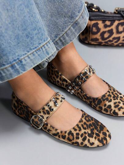 CUCCOO GRLICON Women's Fashionable Commuter Leopard Print Buckle Flats Valentine's Day