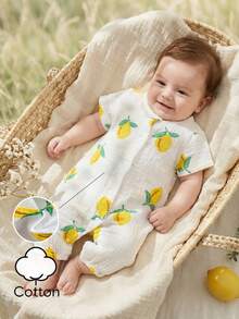 Vintaside Kids 新生儿连体裤，柔软舒适的绉纱面料，适合春、夏、秋季穿着，乡村风格柠檬水果印花，时尚可爱，百搭休闲夏季连体裤 - 白色 - 查看 5