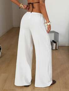 Coolane Women's Spring/Summer Streetwear Chic Casual Boho Vacation Beach Outfits Minimalist Basic Low Rise Comfortable White Straight Pants - White - View 8