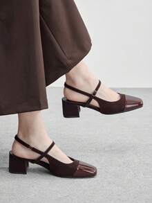 CUCCOO BIZCHIC 女士经典黑色绑带低跟鞋，圣诞节必备 - 焦糖棕 - 查看 5