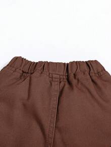 SHEIN Pantalones vaqueros cargo informales de unicolor con cintura elástica para niños pequeños - Óxido marrón - Ver 4