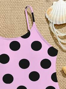 Pink Polka Dot Tween Girls One-Piece Swimsuit, Summer Beach - Multicolor - View 4
