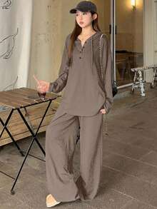 DAZY Women's Casual Versatile Long Sleeve Top And Loose Pants 2 Pieces Set Fall,Winter Lounge Sets For Women - Brown - View 6