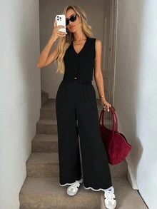 Easowa 黑色棉质衬衫背心薄外套，适合办公室、春夏、休闲场合穿着。 - 黑色 - 查看 9