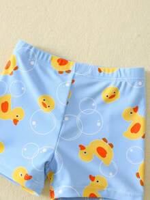 SHEIN 2件装男女宝宝/中性款可爱小鸭印花长袖防晒泳衣，防晒泳装，适合海滩、游泳池、度假等场合。 - 彩色 - 查看 3