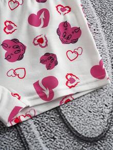 SHEIN HOT STUFF Tween Girl Summer Cute Cartoon Heart Print Ringer Cami Top & Boyshorts Underwear Set - White - View 8