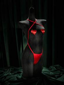 SpicyHot Bộ đồ lót gợi cảm nóng bỏng: Bộ áo liền quần màu đỏ quyến rũ cá tính kèm miếng dán ngực, họa tiết trái tim rỗng, thiết kế bondage dành cho nữ. - Đỏ - Xem 6