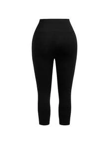 SHEIN SXY 3pcs/Set Casual Sports Daily Commute Simple Versatile Solid Black Leggings, 3 Lengths: Capri/7/8 Length/Full Length - Black - View 14