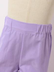 3件套少女都市优雅西装外套、3D花卉背心和裤子套装 - 淡紫色 - 查看 6