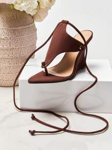 SHUZIA Ladies Thong Style Tie-Up Strap Wedge Sandals - Chocolate Brown - View 4