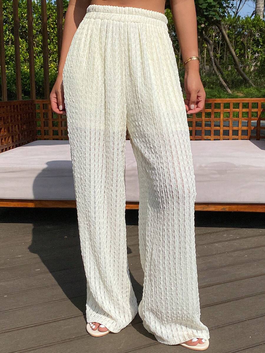 DAZY White Bohemian Semi-Sheer Jacquard Knit Women's Sleepwear Bottom - White - View 1