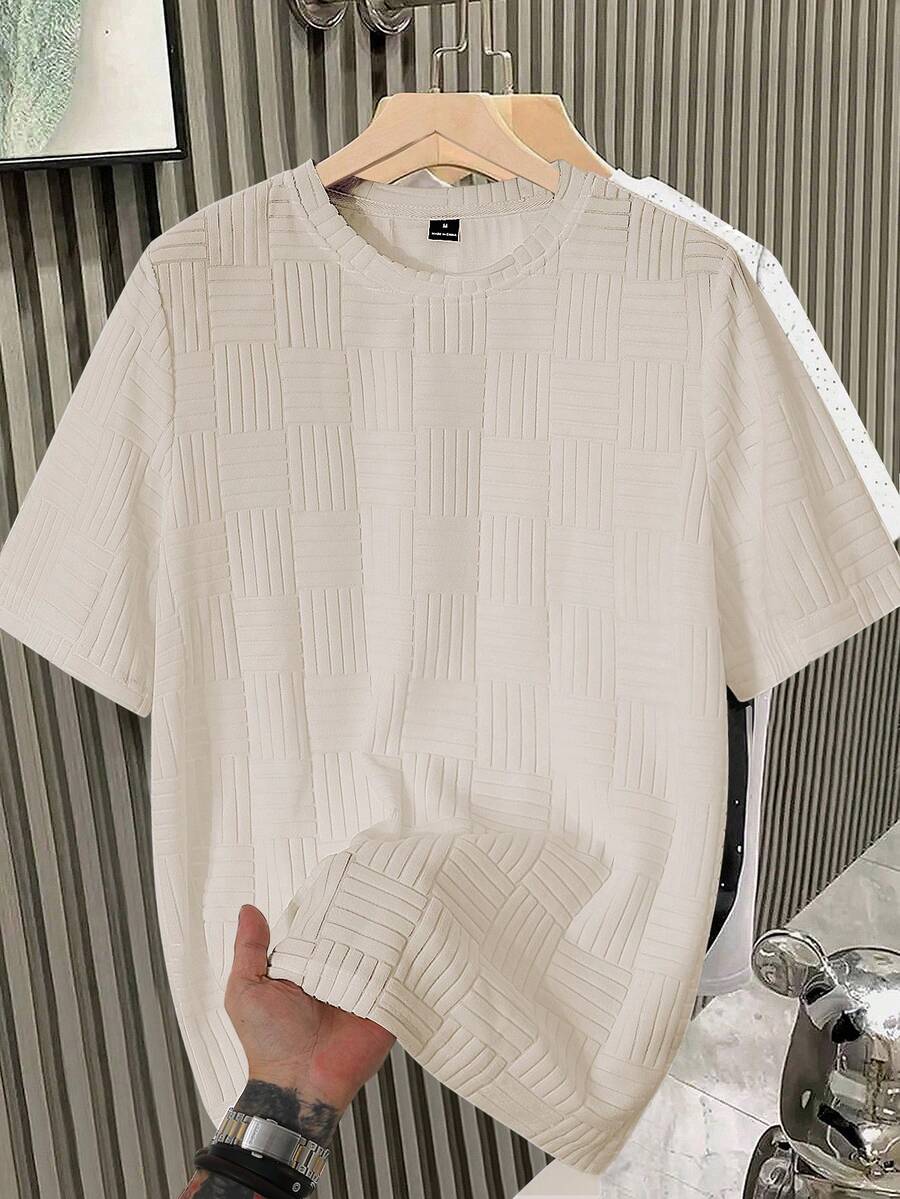 Manfinity Homme Men's Solid Color Round Neck Short Sleeve Casual Versatile T-Shirt - Apricot - View 1