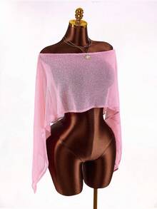 Amplova Women's Pink Faux Fur Knit Cover-Up, Versatile Shoulder Design, Suitable For Swimsuit Cover-Up, Daily Wear, Beach, Music Festival, Sexy & - Pink - View 5