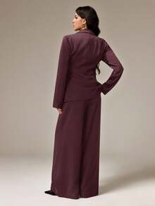 SHEIN Tall 女士秋冬酒红色纯色套装，通勤时尚之选；女士秋冬职业装套装，适合各种专业场合；圣诞节女装；舒适秋冬女装；秋季女装 - 酒紅色 - 查看 2