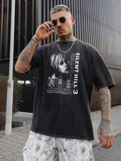 Artur Kramer 男士圆领短袖休闲通勤上衣，日常穿着破洞印花 T 恤