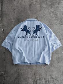 AXEPEAK Men's Slogan Striped Casual Fashion Street Shirt - Multicolor - View 2