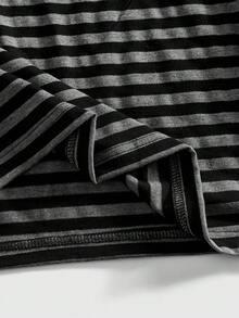 ROMWE MEN Street Life Camiseta de manga corta ajustada con rayas y remaches para hombres - Blanco y Negro - Ver 6